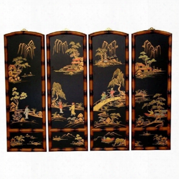 Oriental Furniture Ching Wall Plaques In Black (set Of 4)