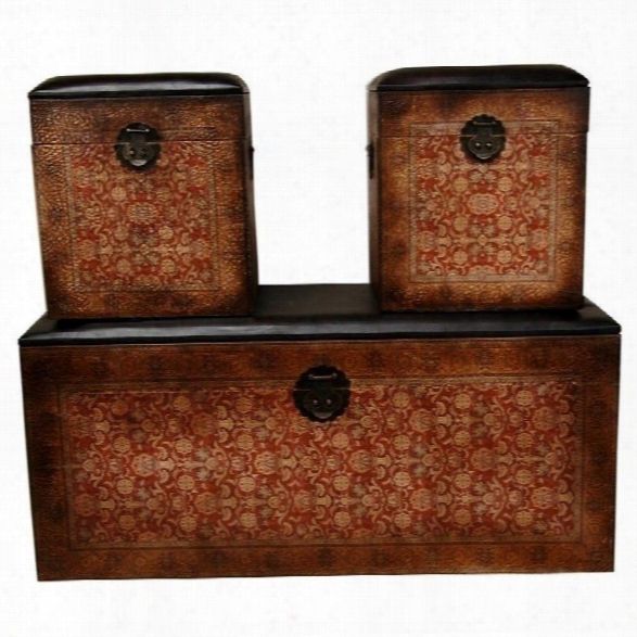 Oriental Olde-worlde European Storage Boxes In Brown (set Of 3)