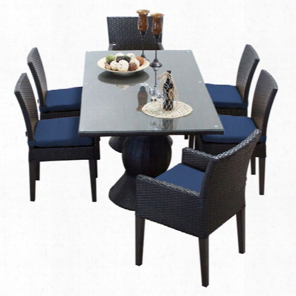 Tkc Napa 7 Piece 80 Glass Top Patio Dining Set In Navy