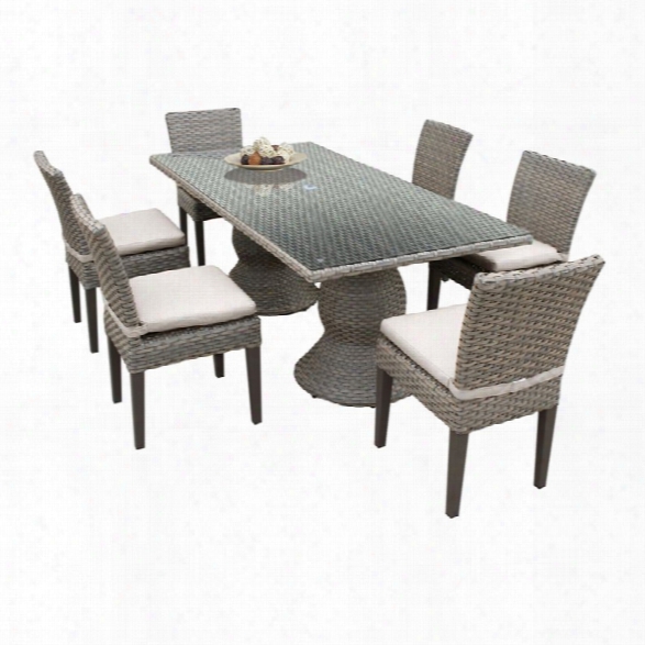 Tkc Oasis 7 Piece 80 Glass Top Patio Dining Set In Beige