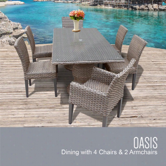 Tkc Oasis 7 Piece 80 Glass Top Patio Dining Set In Gray Stone