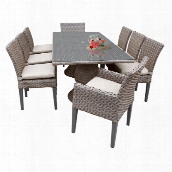 Tkc Oasis 9 Piece 80 Glass Top Patio Dining Set In Beige