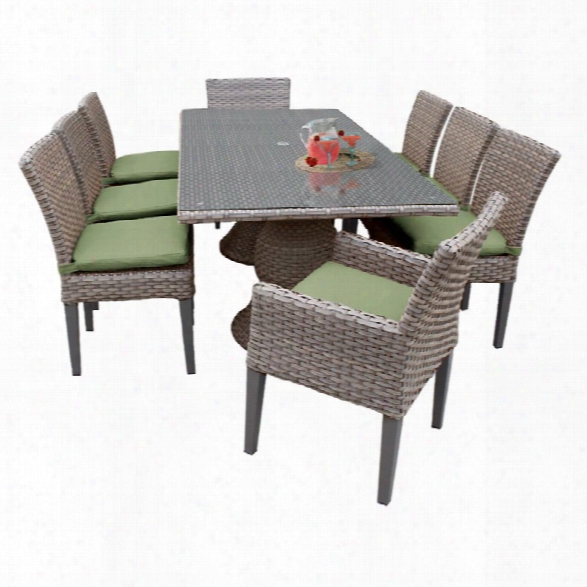 Tkc Oasis 9 Piece 80 Glass Top Patio Dining Set In Gfeen