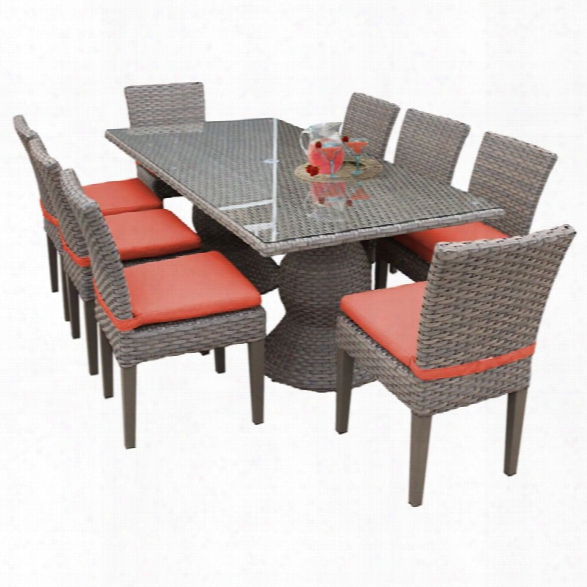 Tkc Oasis 9 Piece 80 Glass Top Patio Dining Set In Orange