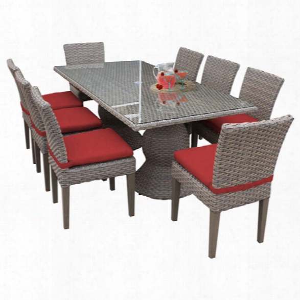 Tkc Oasis 9 Piece 80 Glass Top Patio Dining Set In Red