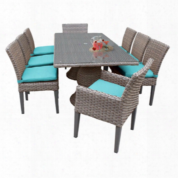 Tkc Oasis 9 Piece 80 Glass Top Patio Dining Set In Turquoise