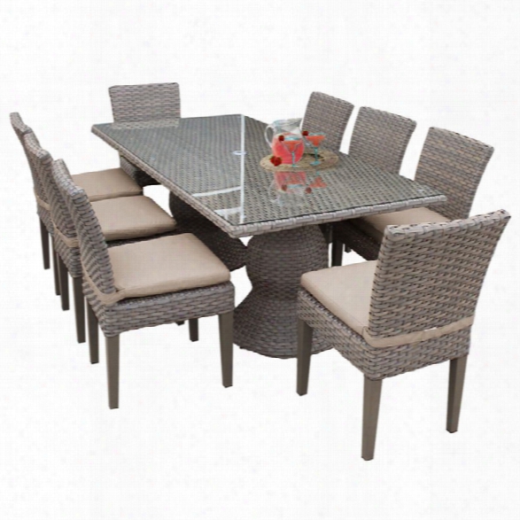 Tkc Oasis 9 Piece 80 Glass Top Patio Dining Set In Wheat