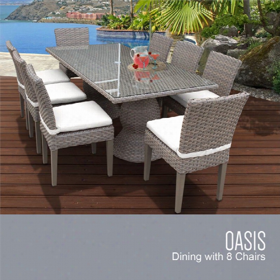 Tkc Oasis 9 Piece 80 Glass Top Patio Dining Set In White