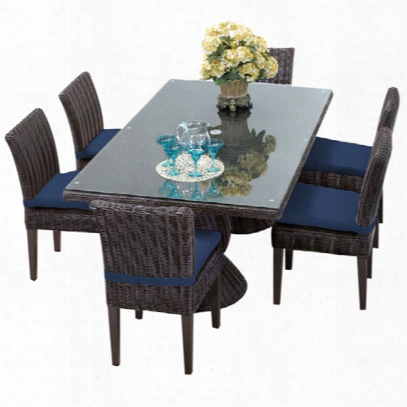 Tkc Venice 7 Gun 80 Glass Top Patio Dining Set In Navy