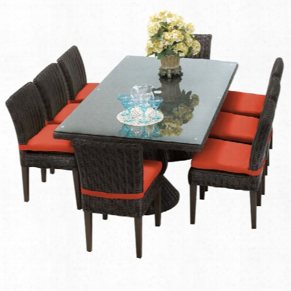 Tkc Venice 9 Piece 80 Glass Top Patio Dining Set In Orange