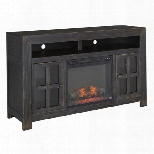 Ashley Gavelston 60 Tv Stand With Led Fireplace In Weathered Black