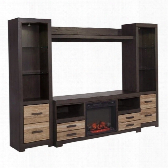 Ashley Harlinton Entertainment Center With Led Fireplace In Warm Gray