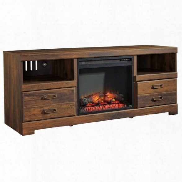 Ashley Quinden 63 Tv Stand With Led Fireplace Insert In Dark Brown