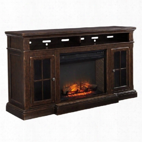 Ashley Roddinton 74 Tv Stand With Wide Led Fireplace In Dark Brown