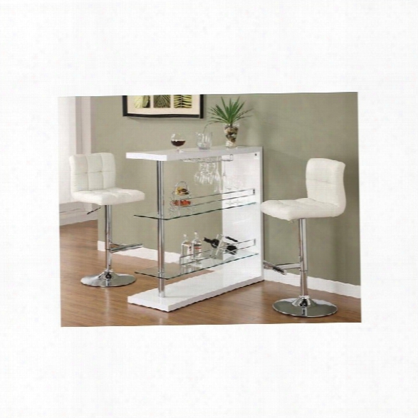 Coaster Contemporary Bar Set With 2 Stools In White