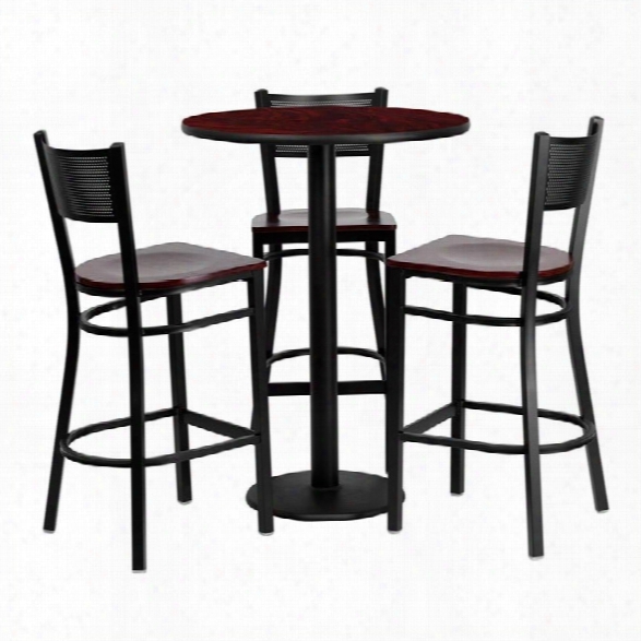 Flash Furniture 4 Piece Round Table Set In Mahogany And Black