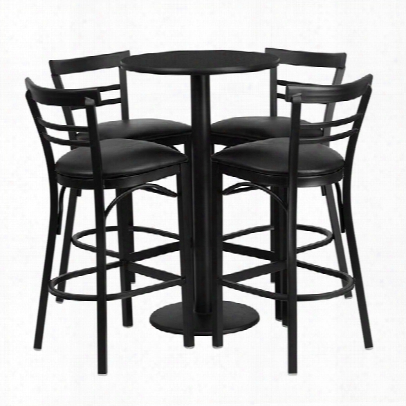 Flash Furniture 5 Piece Round Black Laminate Table Set In Black