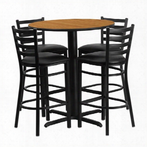 Flash Furniture 5 Piece Round Laminate Table Set In Black And Natural