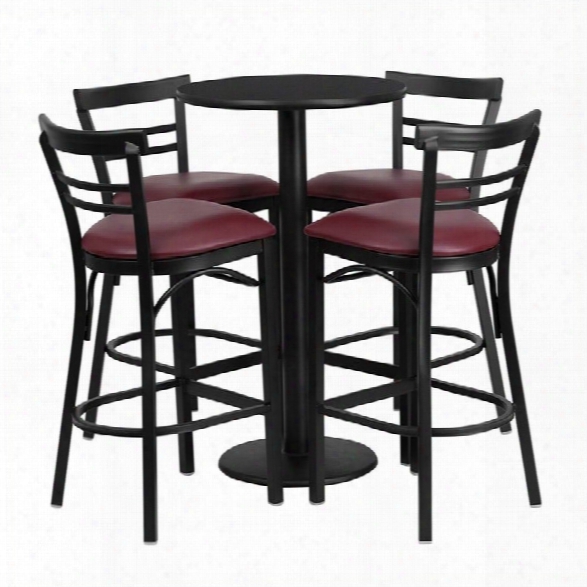 Flash Furniture 5 Piece Round Table Set In Black And Burgundy