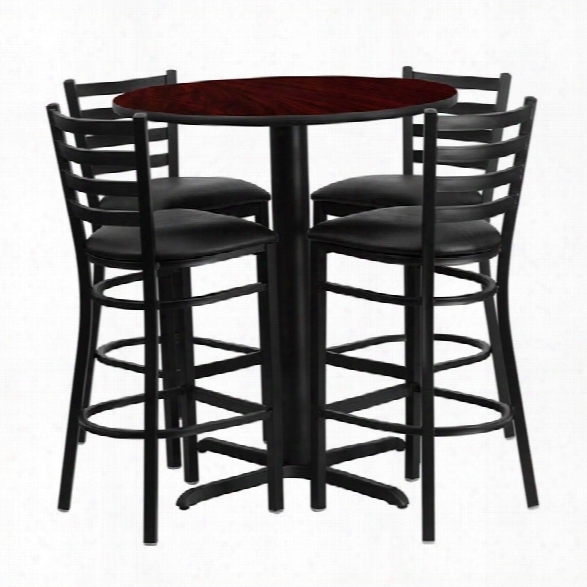 Flash Furniture 5 Piece Round Table Set In Black And Mahogany