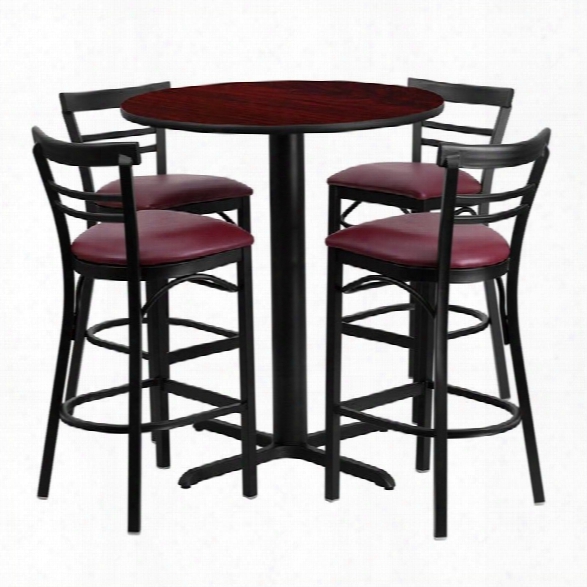 Flash Furniture 5 Piece Round Table Set In Mahogany And Black