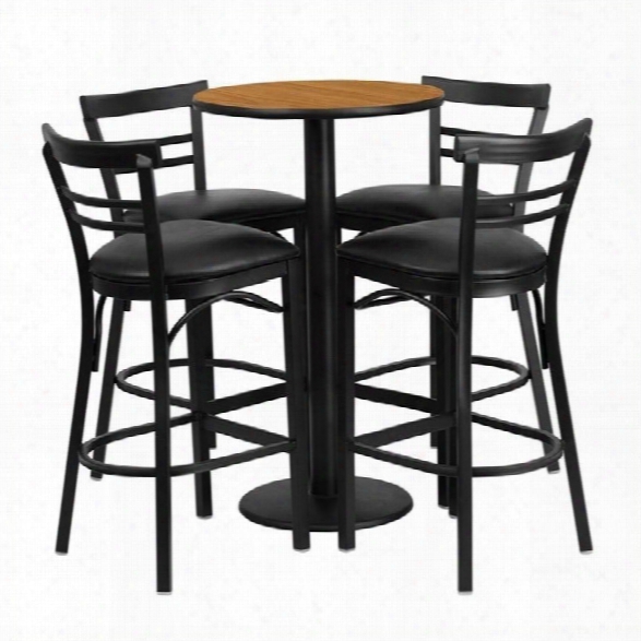 Flash Furniture 5 Piece Round Table Set In Natural And Black