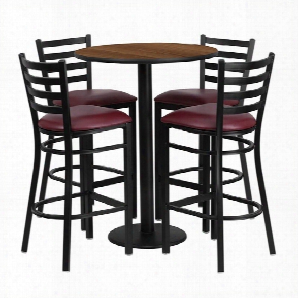 Flash Furniture 5 Piece Round Table Set In Walnut And Black