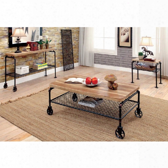 Furniture Of America Arron 3 Piece Coffee Table Set In Antique Black