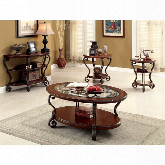 Furniture Of America Azea 4 Piece Coffee Table Set In Brown Cherry