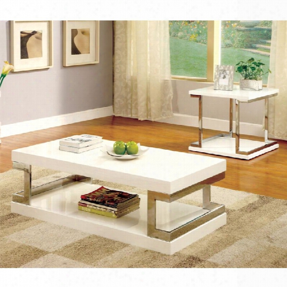 Furniture Of America Bargunde 2 Piece Coffee Table Set In White