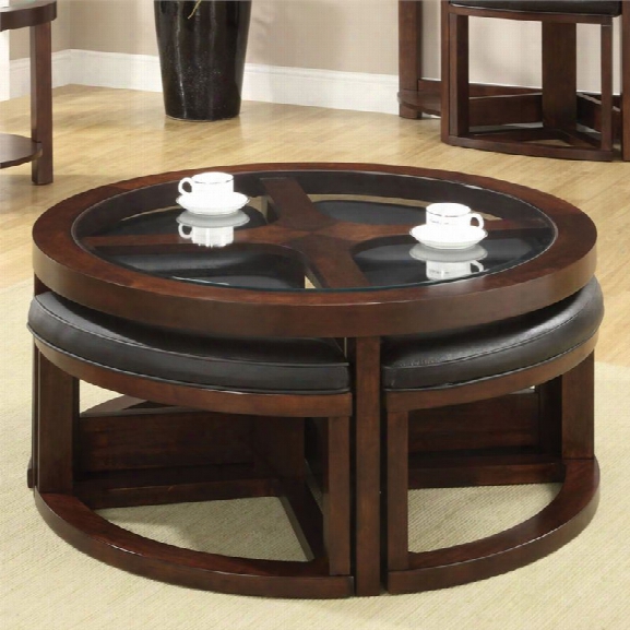 Furniture Of America Barker 5 Piece Coffee Table With Ottoman Set In Dark Walnut