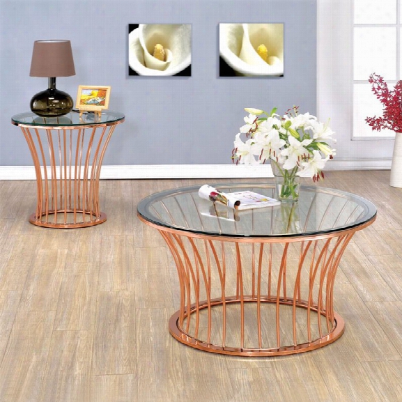 Furniture Of America Depoy 2 Piece Coffee Table Set In Rose Gold