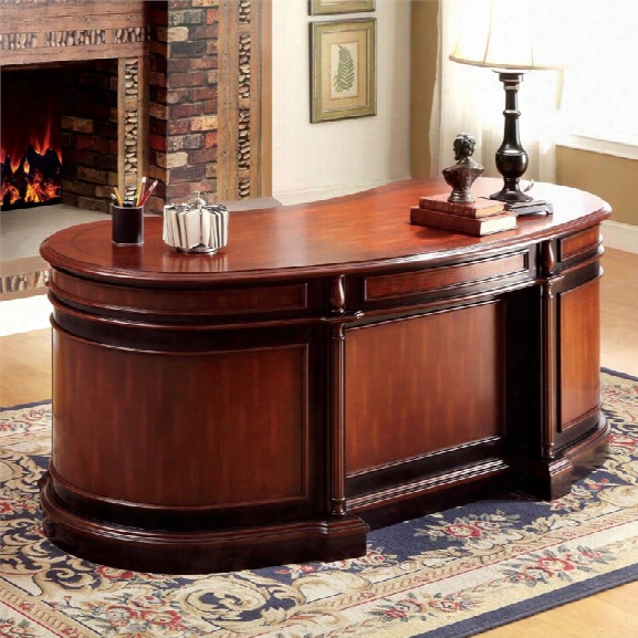 Furniture Of America Ellsworth Executive Desk In Cherry And Black