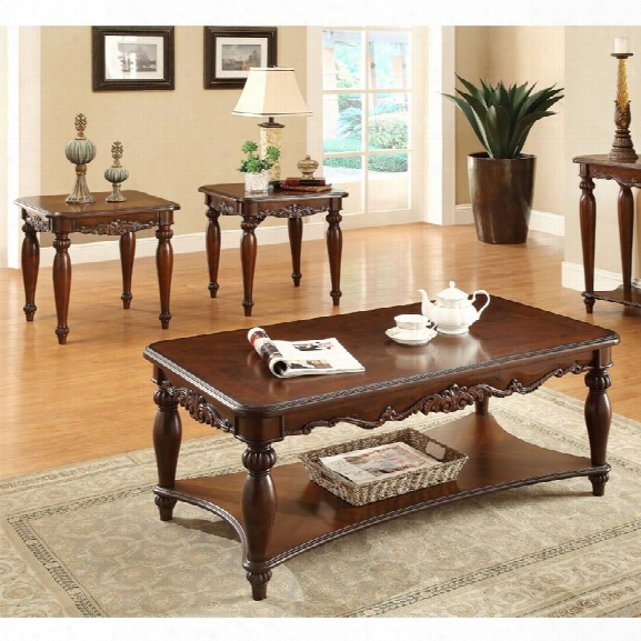 Furniture Of America Garner 3 Piece Coffee Table Set In Cherry