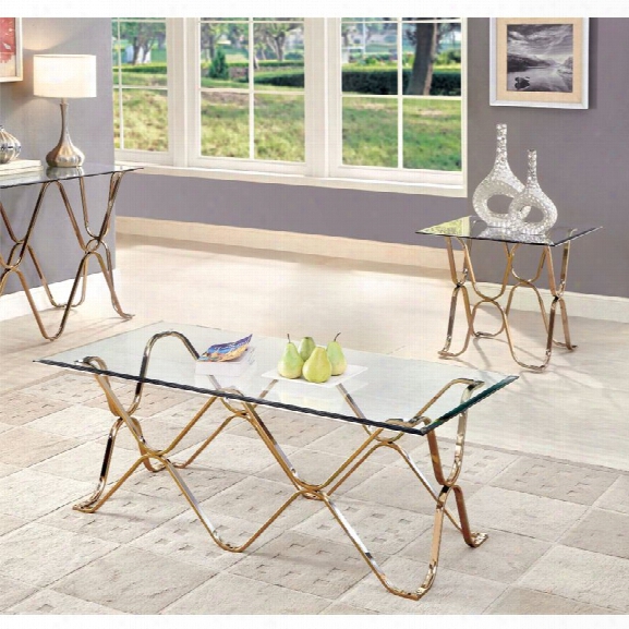 Furniture Of America Hobbs 2 Piece Coffee Table Set In Champagne