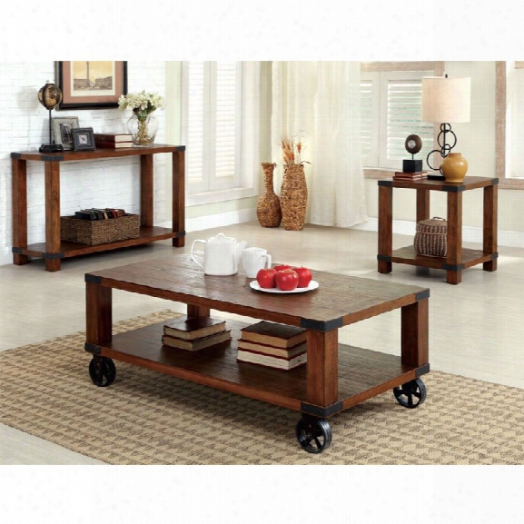 Furniture Of America Jacqueline 3 Piece Coffee Table Set In Dark Oak