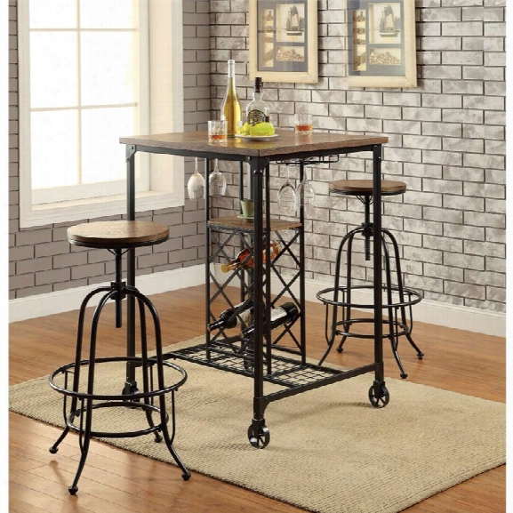 Furniture Of America Manny 3 Piece Pub Set In Medium Oak