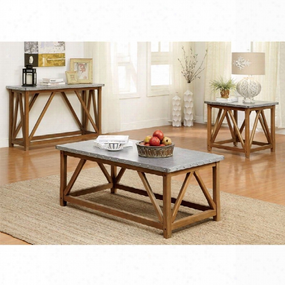 Furniture Of America Marqueze 3 Piece Coffee Table Set In Natural Tone