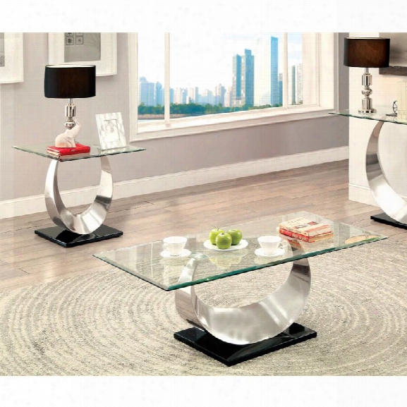 Furniture Of America Suse 2 Piece Coffee Table Set In Satin Plated