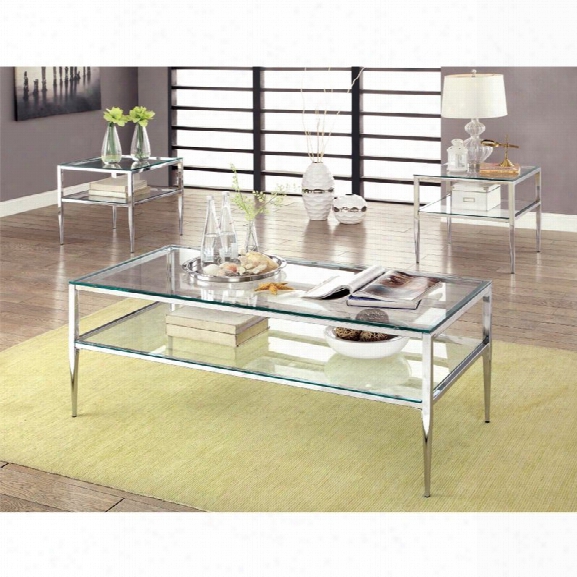 Furniture Of America Venzini 3 Piece Coffee Table Set In Chrome