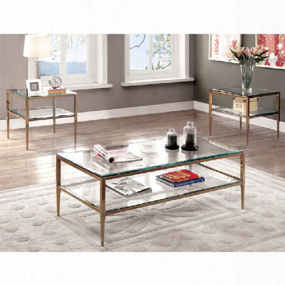 Furniture Of America Venzini 3 Piece Coffee Table Set In Gold