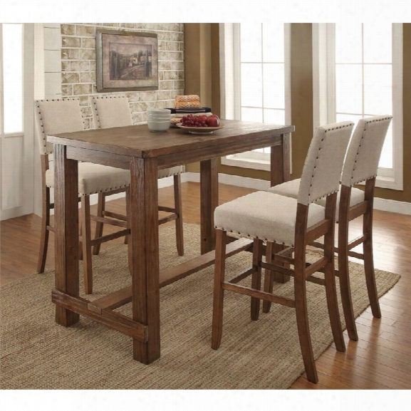 Furniture O America Whunter 5 Piece Pub Set In Beige