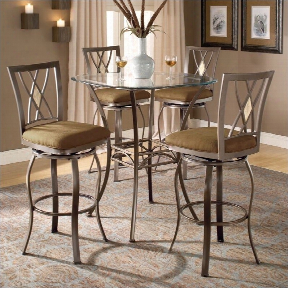 Hillsdale Brookside 5 Piece Bar Height Bistro Table Set With Diamond Stools