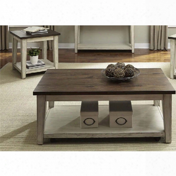 Liberty Furniture Lancaster 3 Piece Coffee Table Set In Weathered Bark