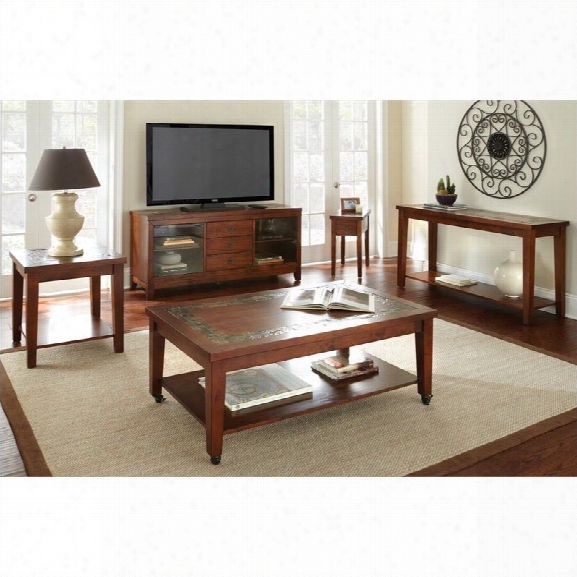 Steve Silver Company Davenport Slate 3 Piece Coffee Table Set In Mutli-step Dark Cherry