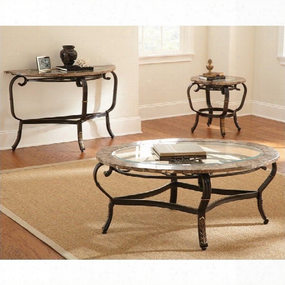 Steve Silver Company Gallinari 3 Piece Brown Marble Veneer Cocktail Table Set