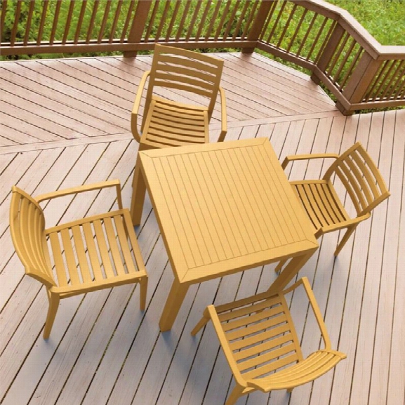 Compamia Artemis 5 Piece Square Resin Patio Dining Set In Teak Brown