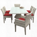 TKC Fairmont 7 Piece 80 Glass Top Patio Dining Set in Red