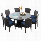 TKC Napa 9 Piece 60 Round Glass Top Patio Dining Set in Navy