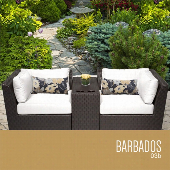 Tkc Barbados 3 Piece Patio Wicker Loveseat In White